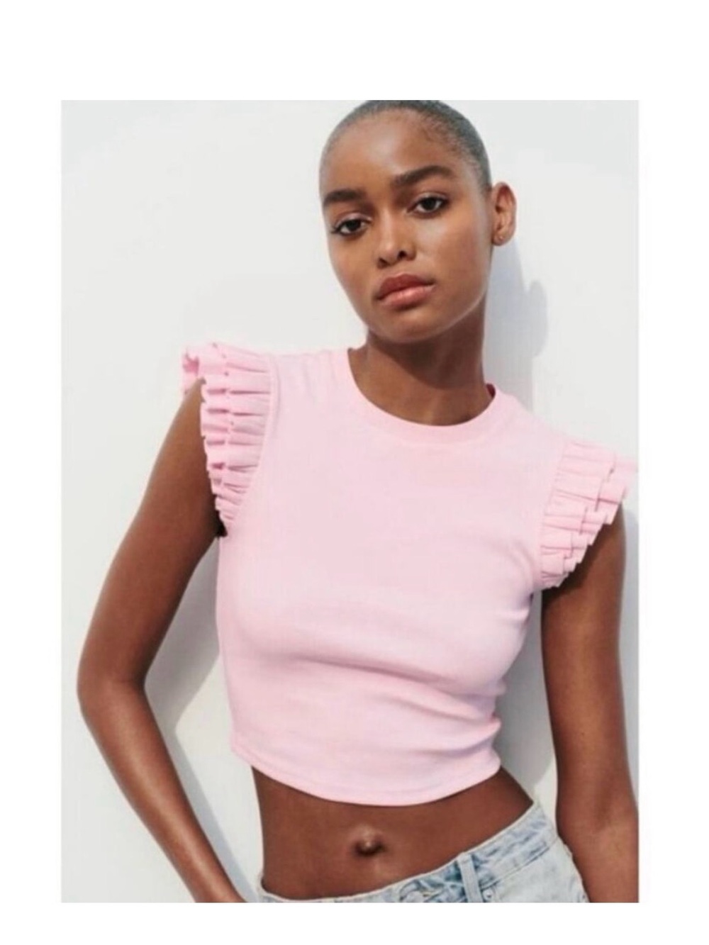 Zara Pink Ruffle Sleeve Tank Top